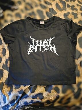 Cherry KITTEN Black Crop Top with White Graphic